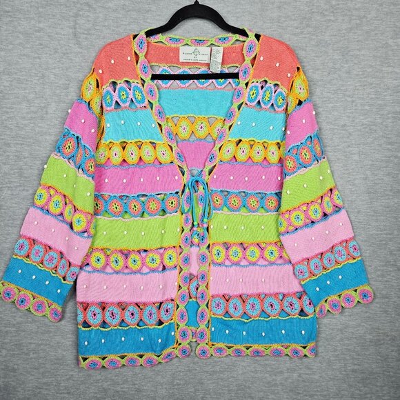 Design Options By Philip & Jane Gordon Crochet Beaded Cardigan Size L Read